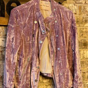 Free People We The Free Crushed Velvet Purple Military Style Jacket